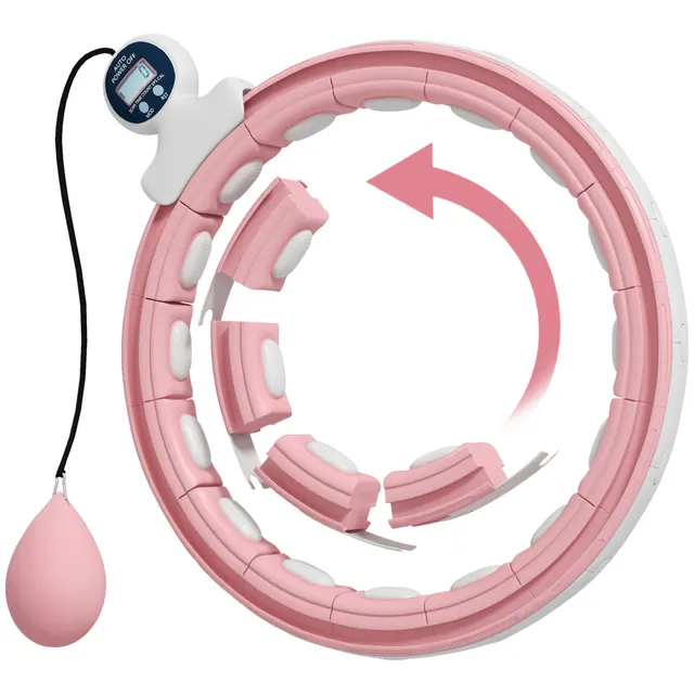 Smart Hula Hoop για ενήλικες με βάρος, μετρητής, 16 κόμβοι (76-113cm) Ροζ
