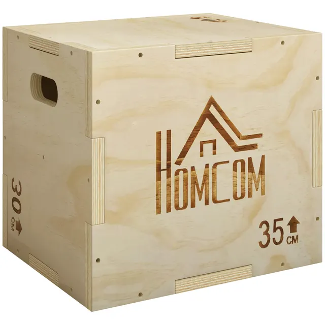 3-σε-1 Plyo Box Ξύλινο Plyometric Jump Box με 3 λαβές Jump Height 40,5 x 35,5 x 30,5 cm Φυσικό ξύλο