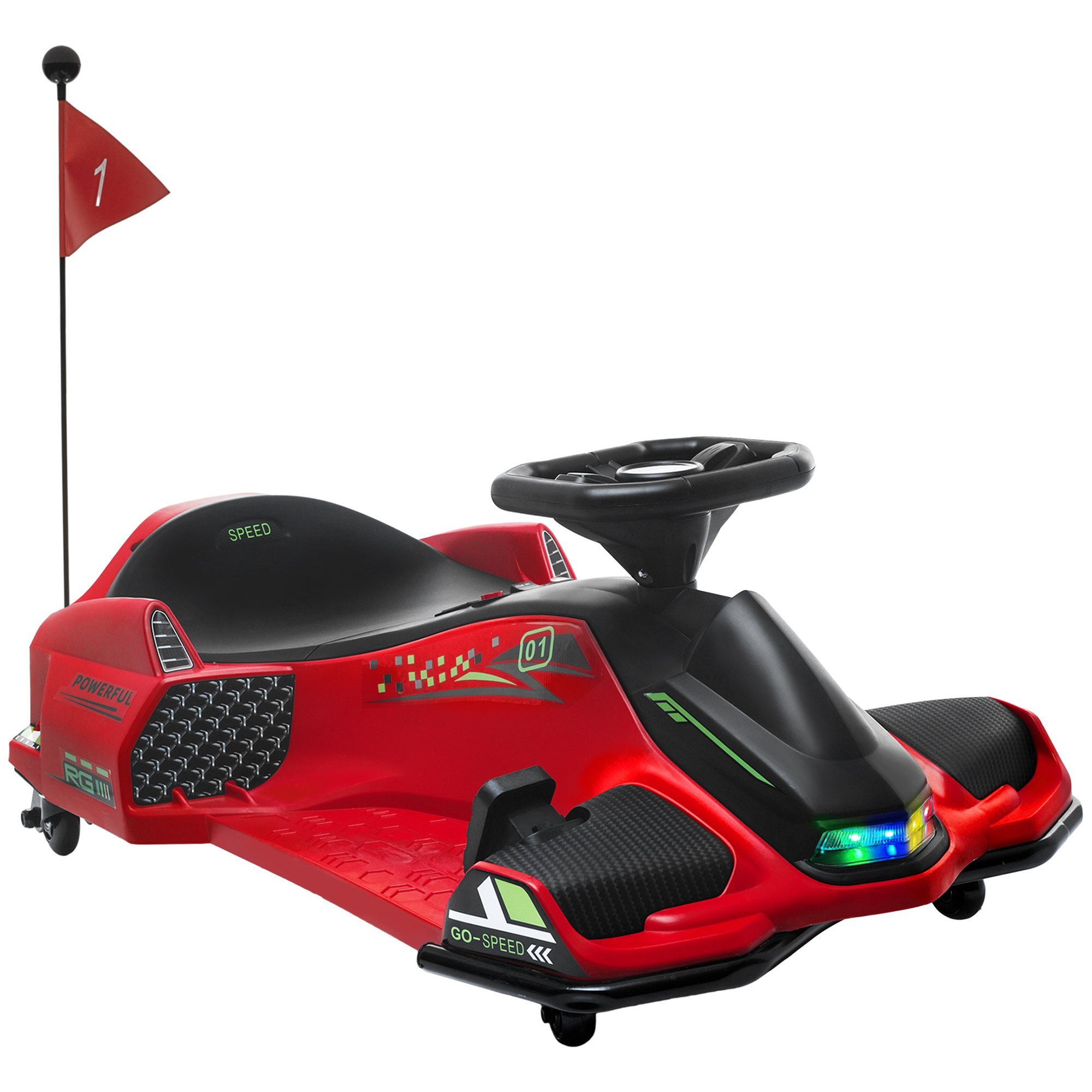 Ηλεκτρικό Go-Kart για παιδιά, ελαστικοί τροχοί, 3-8 km/h, με φώτα και μουσική, Κόκκινο