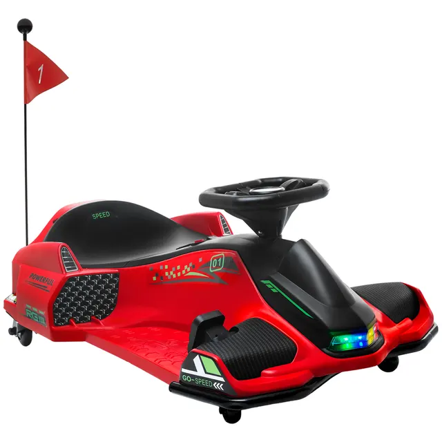 Ηλεκτρικό Go-Kart για παιδιά, ελαστικοί τροχοί, 3-8 km/h, με φώτα και μουσική, Κόκκινο