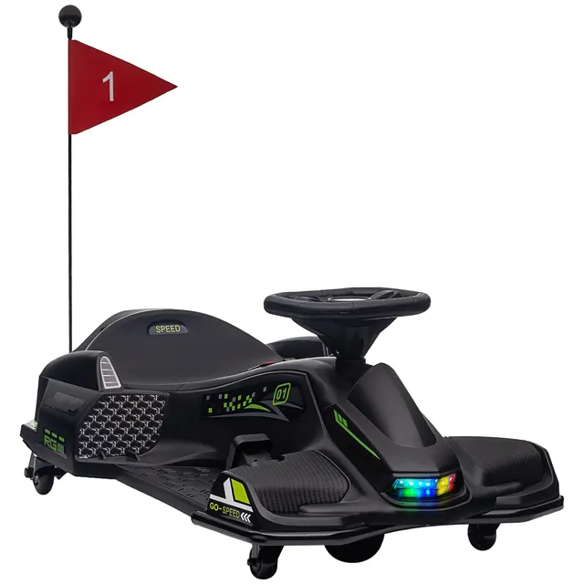 Ηλεκτρικό Go-Kart για παιδιά, Λαστιχένιες ρόδες, 3-8 km/h, με φώτα και λειτουργία μουσικής, μαύρο