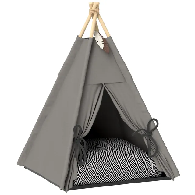 Tent Teepee Pet, Teepee Design Κρεβάτι για κατοικίδια, Σκηνή γάτας με μαξιλάρι, Κρεβάτι σκύλου για ύπνο, Κρεβάτι γάτας, Γκρι
