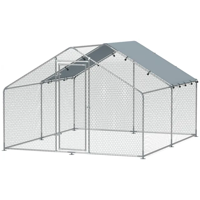 Chicken Run, Large Metal Chicken Run με αδιάβροχο και ανθεκτικό κάλυμμα UV, Κλουβί για 10-15 κοτόπουλα, 3 x 3,4 x 1,9 m