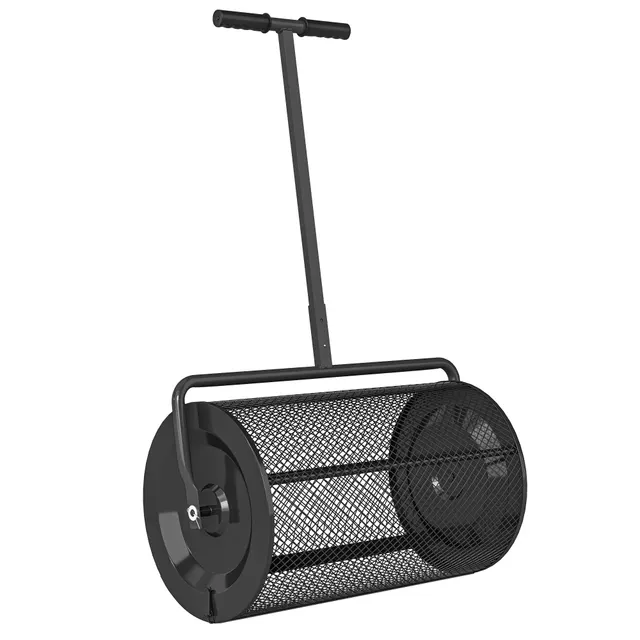 Διανομέας κομποστοποίησης 75L 61x40cm Λιπασματοδιανομέας γκαζόν κήπου με διχτυωτό χερούλι Τ καλάθι μεταλλικό μαύρο