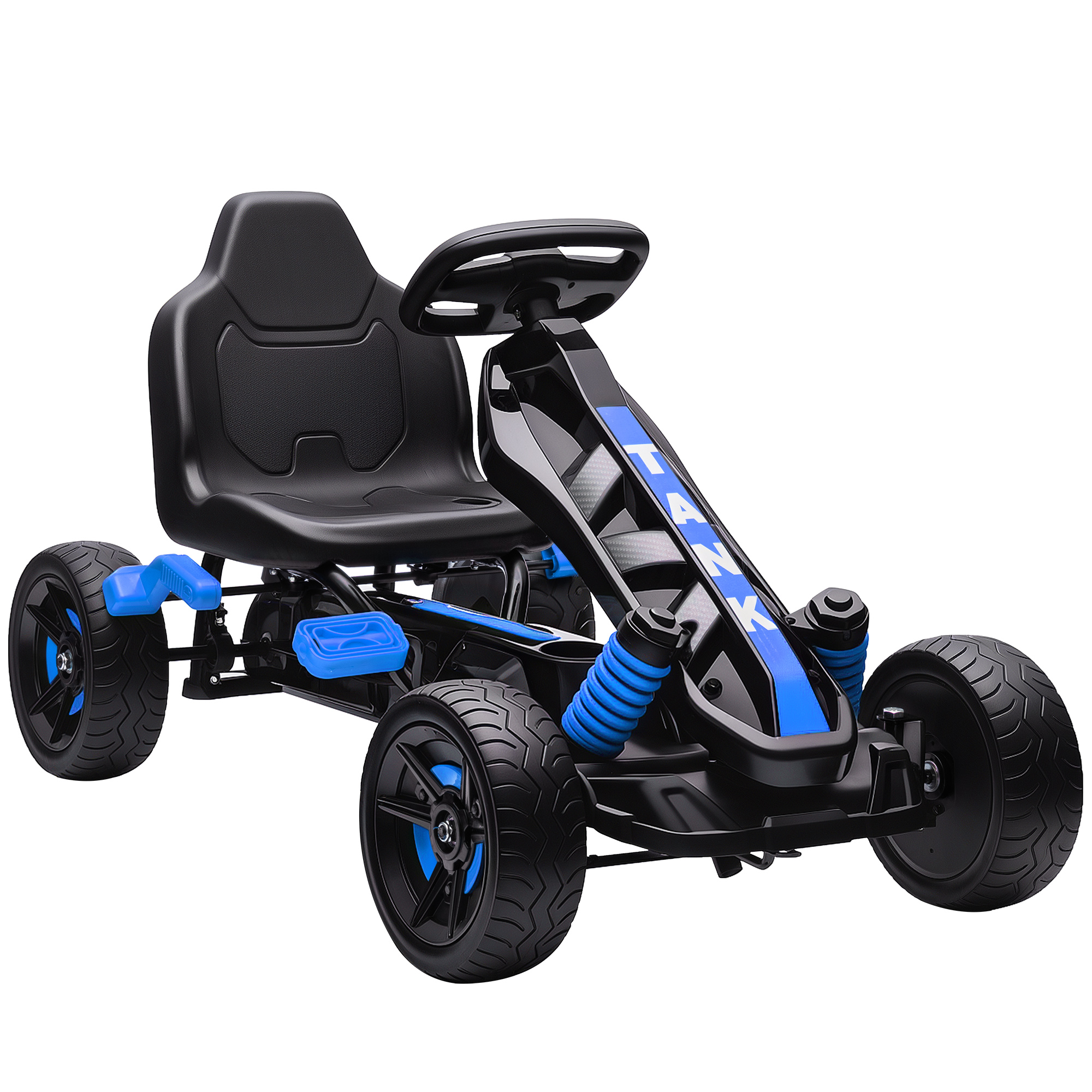 Go Kart με Πεντάλ, Πεντάλ Αυτοκίνητο για Παιδιά με Φρένο, Αντιολισθητικές Ζάντες, Μεταλλικό Σκελετός, 3-6 ετών, Μπλε