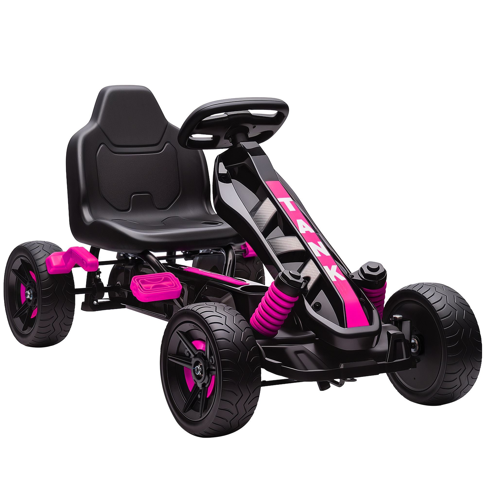 Go Kart με πετάλια, Αυτοκίνητο Πεντάλ για Παιδιά με Φρένο, Αντιολισθητικές Ζάντες, Μεταλλικό Σκελετός, 3-6 ετών, Ροζ