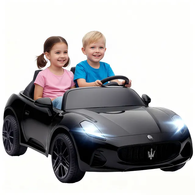 Maserati ηλεκτρικό αυτοκίνητο για παιδιά, 2θέσιο, λειτουργία μπαταρίας 12V, τηλεχειριστήριο, φώτα LED, λειτουργία μουσικής, μαύρο