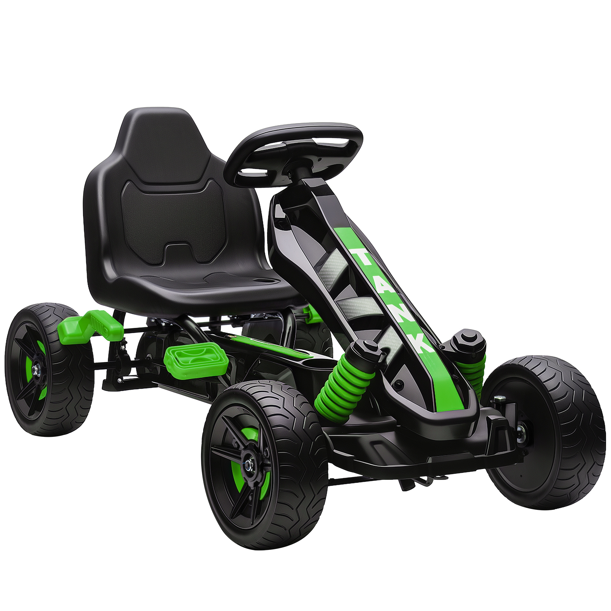 Go Kart με πετάλια, Πεντάλ Αυτοκίνητο για Παιδιά με Φρένο, Αντιολισθητικές Ζάντες, Μεταλλικό Σκελετός, 3-6 ετών, Πράσινο