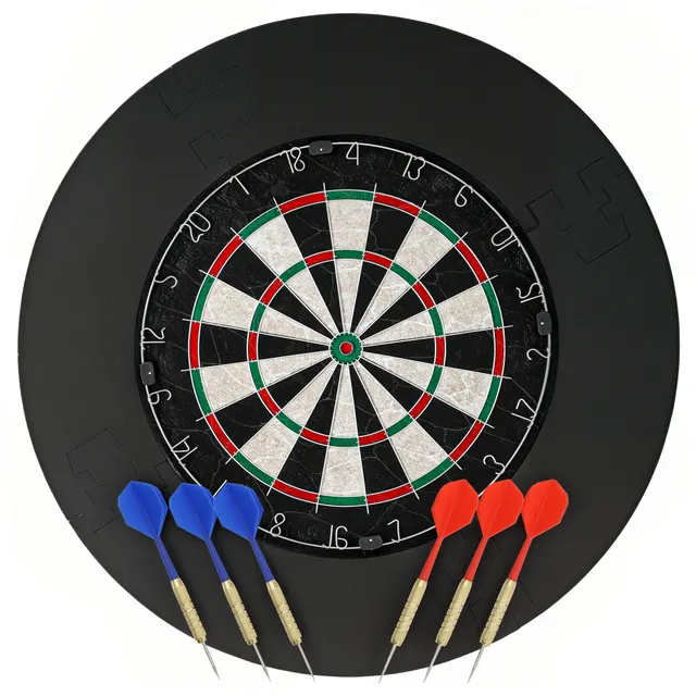 Πίνακας Darts με Σετ Darts, Προστατευ Ring, 6 Βέλη Darts με Ατσάλινα Άκρα, Σισάλ, Πλαστικό, Μαύρο