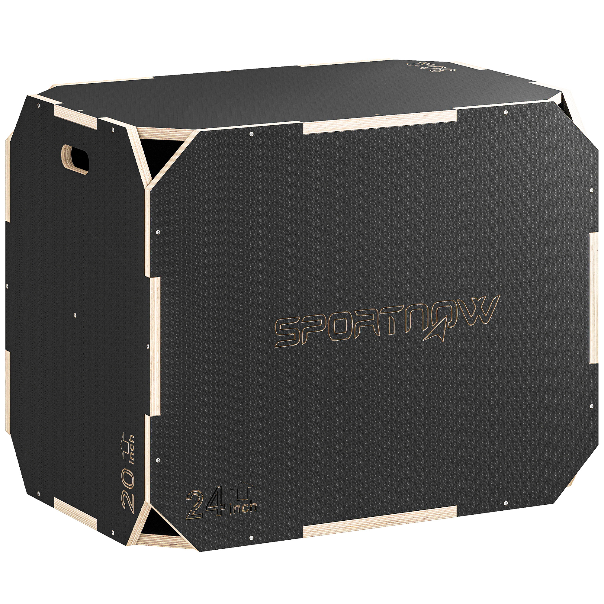 3 σε 1 Plyo-Box, κουτί άλματος με λαβές, για γυμναστική στο σπίτι και εξωτερικές προπονήσεις, 3 ύψη άλματος, ξύλο, Μαύρο