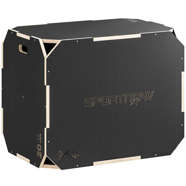 3 σε 1 Plyo-Box, κουτί άλματος με λαβές, για γυμναστική στο σπίτι και εξωτερικές προπονήσεις, 3 ύψη άλματος, ξύλο, Μαύρο