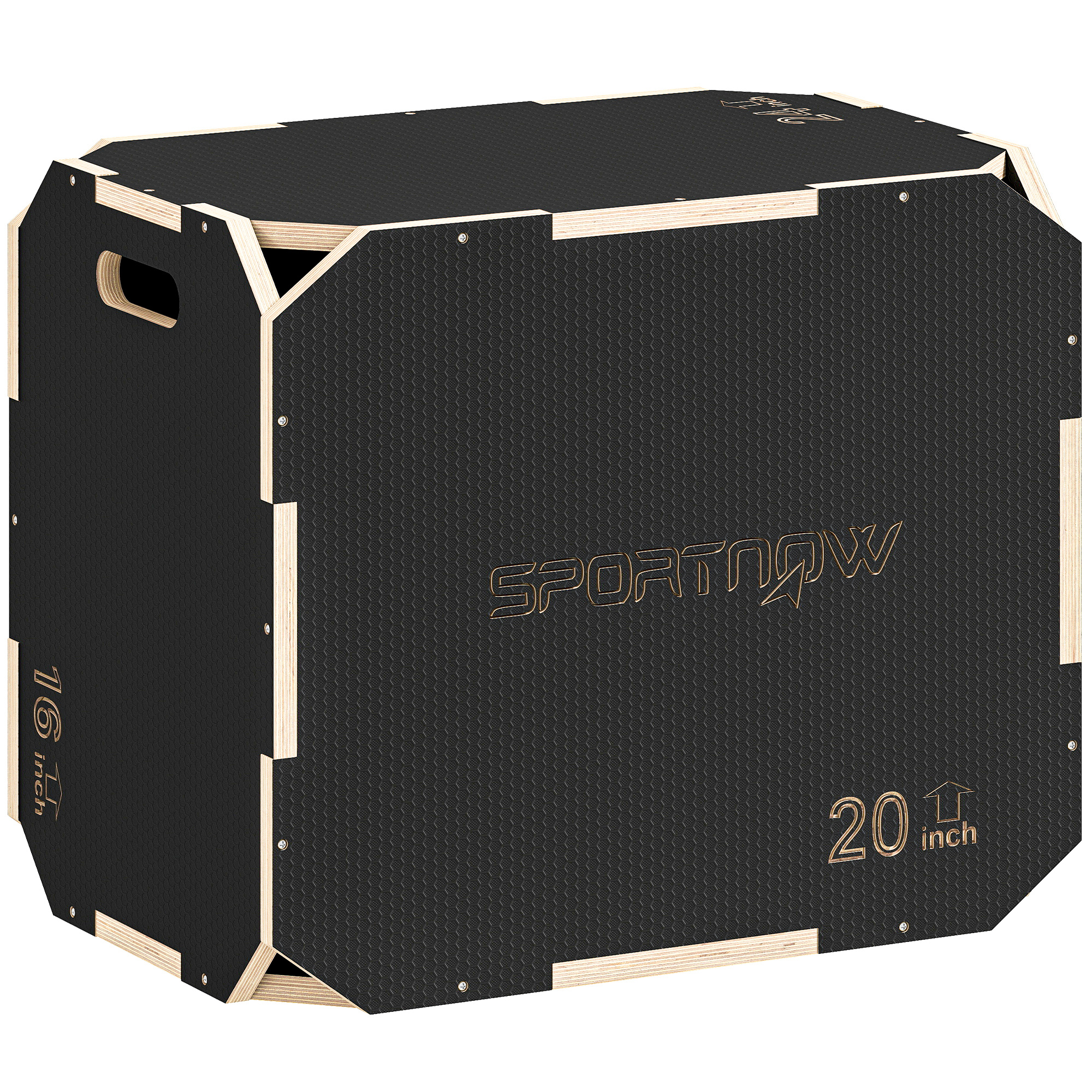 3 σε 1 Plyo-Box, κουτί άλματος με λαβές, για γυμναστική στο σπίτι και εξωτερικές προπονήσεις, 3 ύψη άλματος, ξύλο, Μαύρο