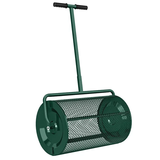 Κομπόστ 75L 61x40cm λιπασματοδιανομέας για γκαζόν κήπου με T-χέρι, πλέγμα, Μέταλλο, Πράσινο