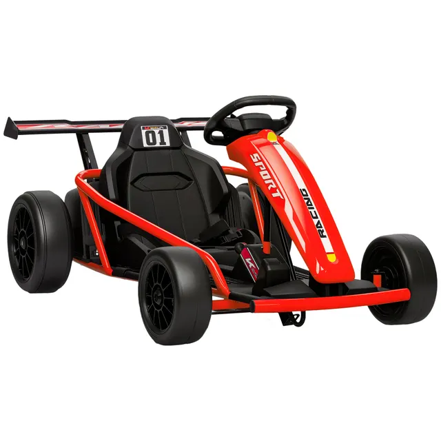 24V ηλεκτρικό Gokart για οδήγηση και drift, νάιλον ελαστικά, ζώνη ασφαλείας, κόρνα, μουσική για 8-12 ετών, Κόκκινο