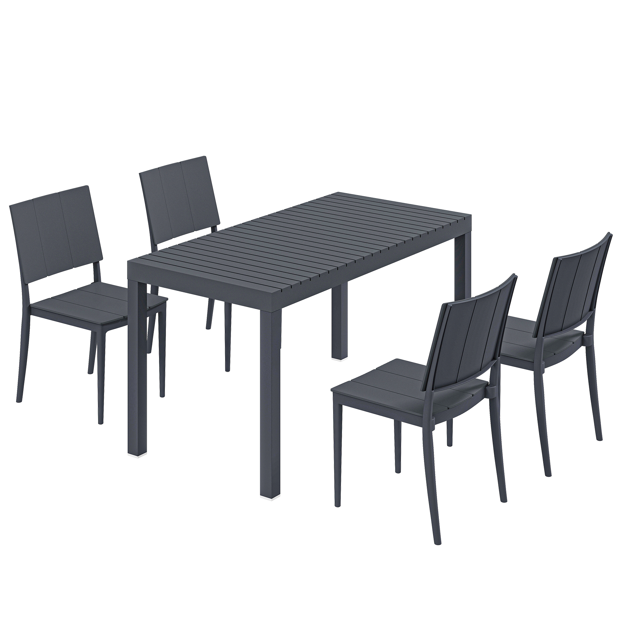 Σετ κηποεπίπλων 5 τεμαχίων, φαρδύ τραπέζι με 4 αναδιπλούμενες καρέκλες, σχέδιο με λωρίδες για 4 άτομα, Σκούρο γκρι