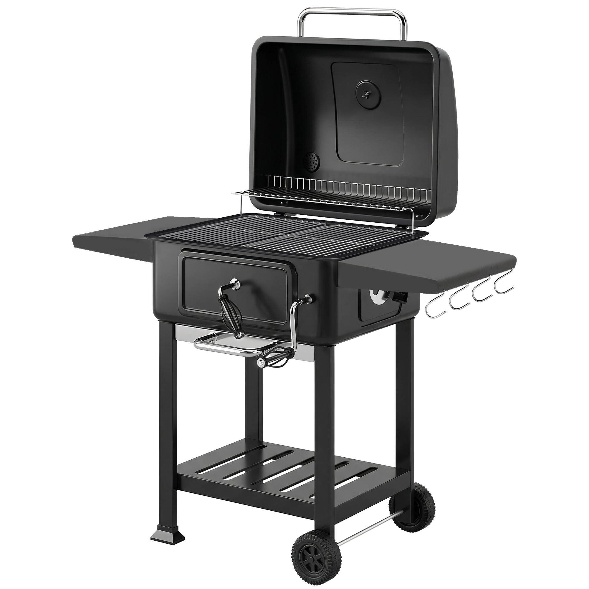 Ηλεκτρική ψησταριά BBQ Smoker με καπάκι, θερμόμετρο, ρυθμιζόμενο ύψος, κάρβουνο, σχάρα, πλαϊνό τραπέζι, θήκη στάχτης