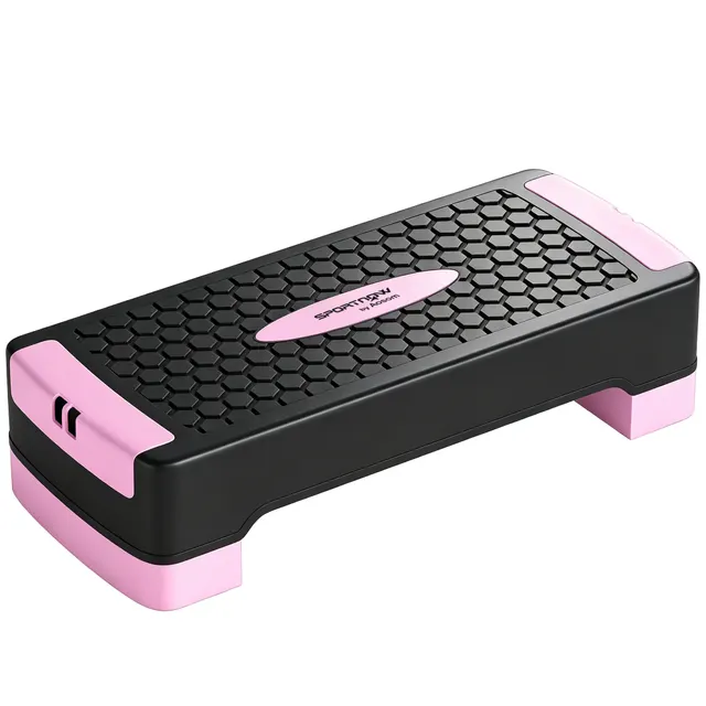 Πλατφόρμα γυμναστικής ρυθμιζόμενη Fitness Aerobic Stepper με 2 επίπεδα (11/16 cm) 2 λάστιχα αντίστασης, αντιολισθητική επιφάνεια Ροζ