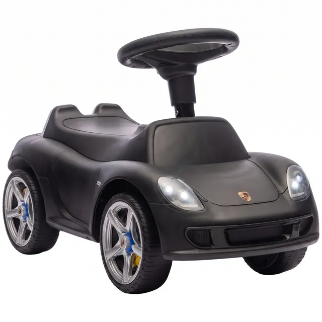 Παιδικό Ρολάκι Porsche με Κορνάκι, Φώτα και Ήχους Μηχανής, για 18–36 Μηνών, Ματ Μαύρο