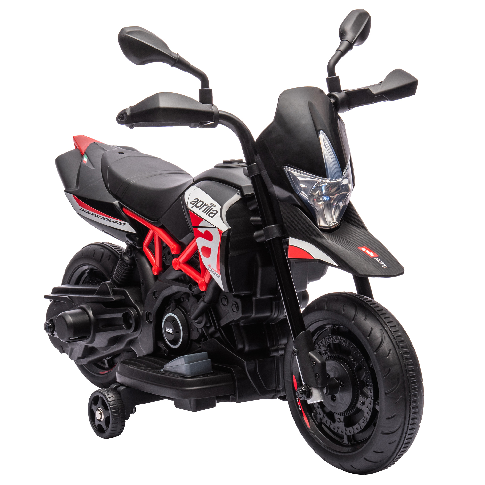 Ηλεκτρικό μηχανάκι για παιδιά APRILIA 6 V, ηλεκτρονικό μηχανάκι με μπαταρία λιθίου, κινητήρας 25W, περιορισμός στροφών 30°, αποσπώμενοι βοηθητικοί τροχοί