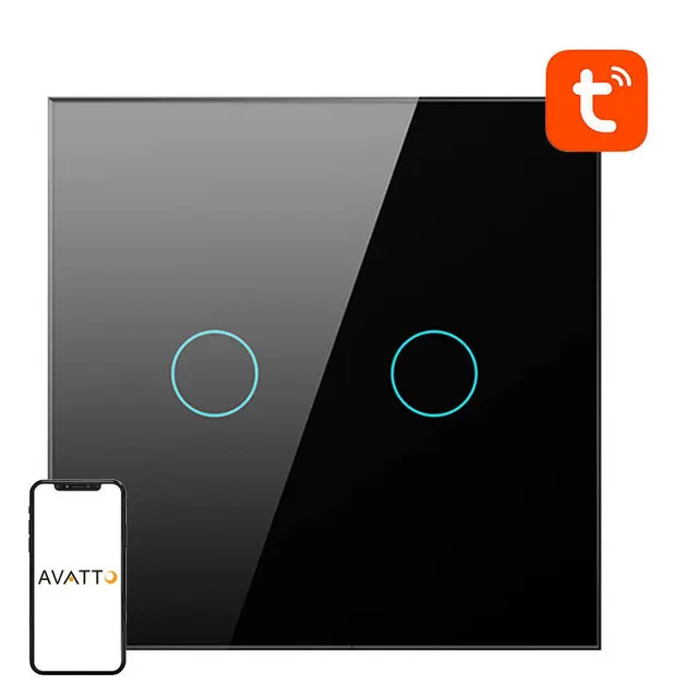 Έξυπνος Διακόπτης Φωτισμού WiFi Avatto TS02-EU-B2 2 δρόμων (μαύρος)