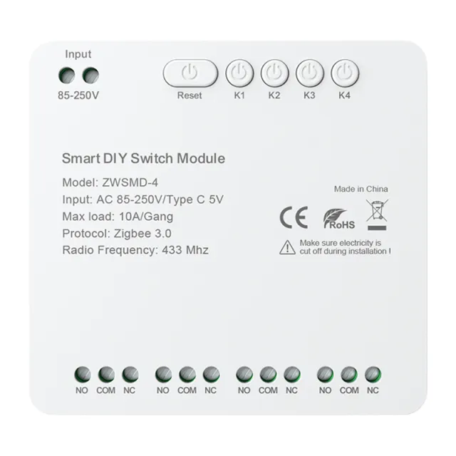 Μονάδα διακόπτη ZigBee 4 καναλιών με επαφή χωρίς τάση DC 32V Avatto ZWSMMD-4-250V