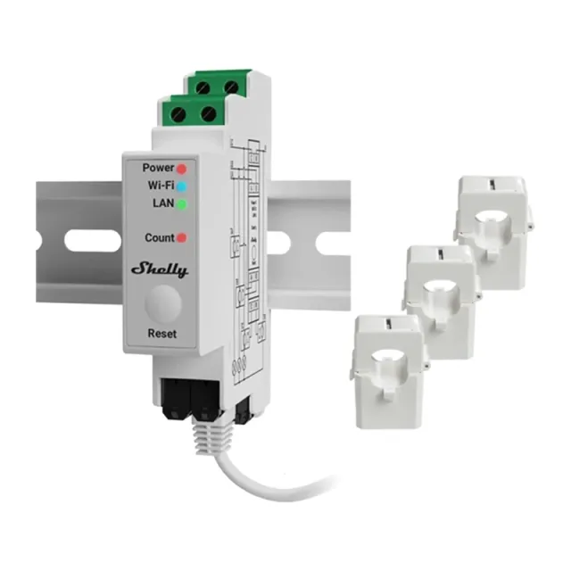 Μετρητής ηλεκτρικού ρεύματος Shelly PRO 3EM 120A με 3 λειτουργίες: WiFi/Bluetooth/Matter