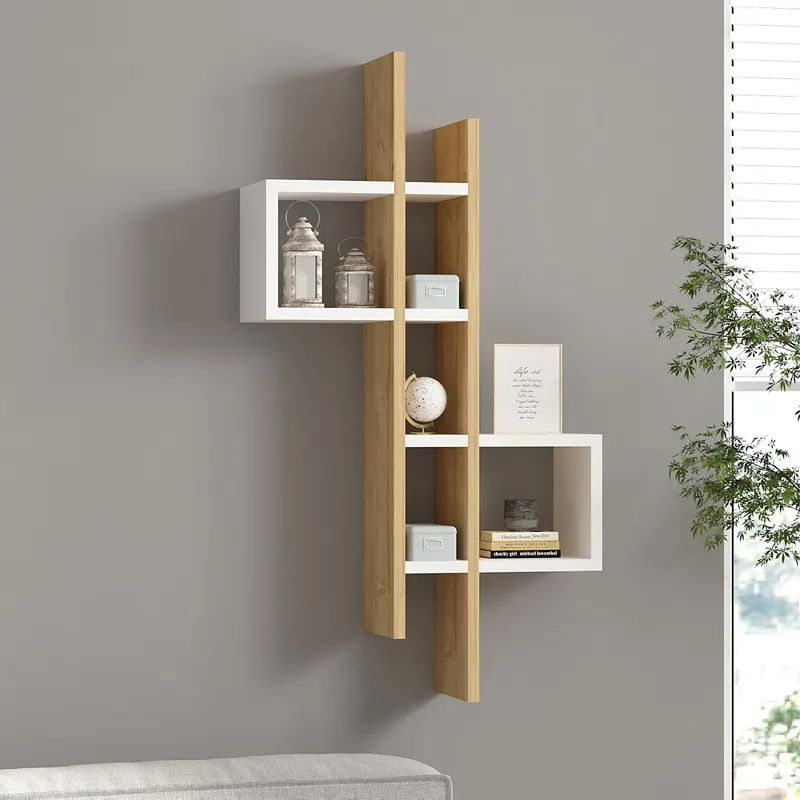 Ραφιέρα τοίχου Garel pakoworld σε oak-λευκή απόχρωση 53,8x19,6x108εκ