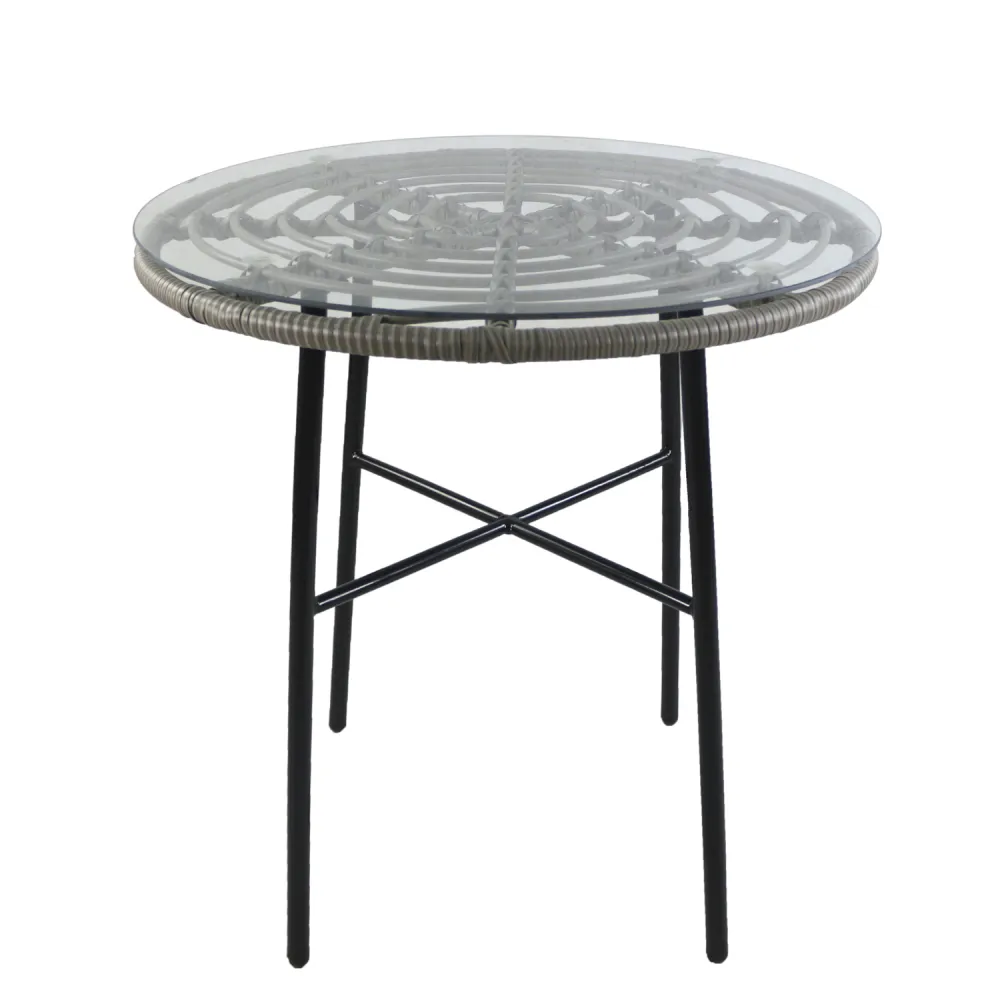 Τραπέζι Κήπου ArteLibre APPIUS Γκρι/Μαύρο Μέταλλο/Rattan/Γυαλί 70x70x74cm