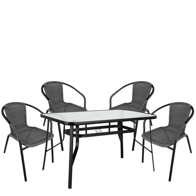 Σετ Τραπεζαρία Κήπου ArteLibre SUN Μαύρο/Γκρι Rattan/Γυαλί/Μέταλλο Με 4 Πολυθρόνες 14990539