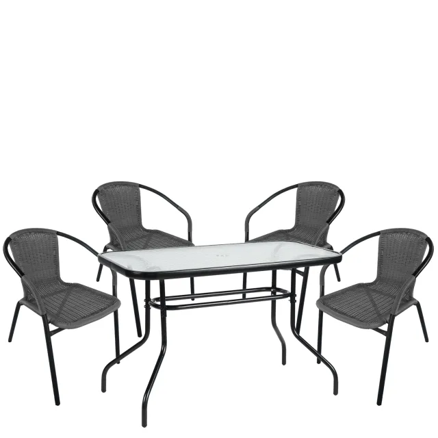 Σετ Τραπεζαρία Κήπου ArteLibre VULCAN Μαύρο/Γκρι Rattan/Γυαλί/Μέταλλο Με 4 Πολυθρόνες 14990542