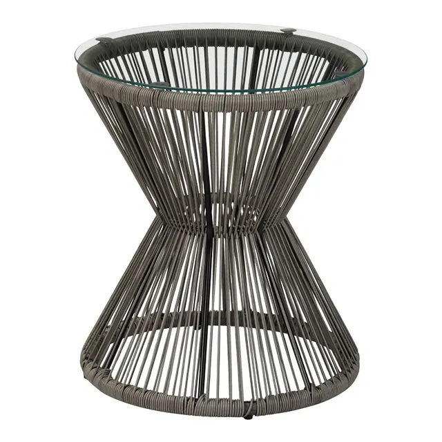 Τραπέζι Mabil pakoworld γυαλί - pe rattan σε γκρι απόχρωση Φ50x55εκ
