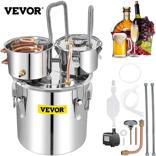 VEVOR Αλκοολούχο Αποστακτήριο, 50L SUS Αποστακτήρας Νερού Αλκοόλ με Συμπυκνωτή & Θάλαμο, 13.2Gal Μηχανή Παρασκευής Κρασιού με Χάλκινο Σωλήνα, Σετ Σπιτικής Ζυθοποιίας με Ενσωματωμένο Θερμόμετρο για DIY Ουίσκι Κρασί Μπράντυ,