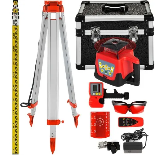 VEVOR Κόκκινο Ροταριακό Laser Level Αυτοεπιπεδούμενο Μετρητικό Αυτόματο Αυτοεπιπεδούμενο Laser Level 360 μοιρών Ροταριακή Σάρωση 500m + Τρίποδο + 5m Ράβδος