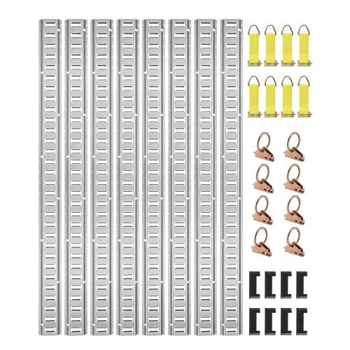 VEVOR Κιτ Ράγας Δέσμευσης E Track, 34PCS 152.4 cm Σετ E-Tracks Περιλαμβάνει 8 Χάλκινες Ράγες & 2 Μονοθυρίδες & 8 O Rings & 8 Δέστρες με D-Ring & 8 Καπάκια Τέλους, Αξεσουάρ Ασφαλείας για Φορτία, Μοτοσικλέτες και Ποδήλατα