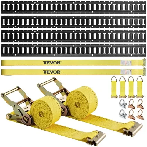 VEVOR Σετ Ράγας Δέσμευσης E Track, 18Τεμ 152.4 cm Σετ E-Tracks Περιλαμβάνει 4 Χάλκινες Ράγες & 2 Μονοθυρίδες & 6 O Rings & 4 Δέσιμο με D-Ring & 2 Ιμάντες Ραχέτας, Αξεσουάρ Στερέωσης για Φορτία Μοτοσικλέτες Ποδήλατα