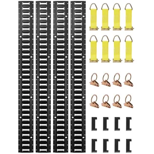 VEVOR Κιτ Ράγας Tie-Down E Track, 30PCS 152.4 cm Σετ E-Tracks Περιλαμβάνει 4 Χάλκινες Ράγες & 2 Μονοκόμματες Υποδοχές & 8 O Rings & 8 Tie-Offs με D-Ring & 8 Τερματικά, Αξεσουάρ Στερέωσης για Φορτία, Μοτοσικλέτες και Ποδήλατα
