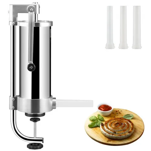 VEVOR Μηχανή Γέμισης Λουκάνικων, 5LBS/3L Χωρητικότητα, 304 Ανοξείδωτο Χάλυβα Κατακόρυφη Μηχανή Γέμισης Λουκάνικων, Μηχανή Γέμισης Λουκάνικων με 3 Σωλήνες Γέμισης, Βάση Σουρωτή και Χειροκίνητο Χερούλι για Οικιακή ή Εμπορική Χρήση