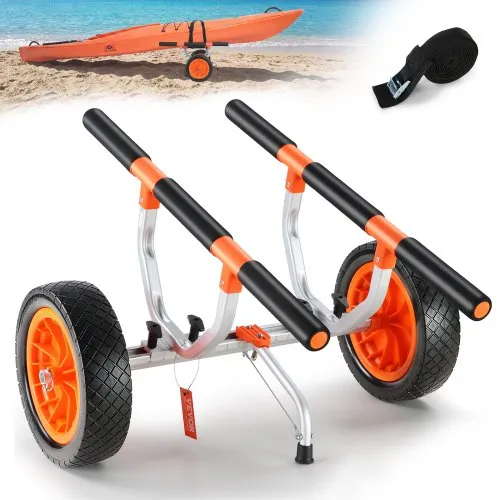 VEVOR Βαρέως Τύπου Καλάθι Καγιάκ, 204.1 kg Χωρητικότητα Φορτίου, Αφαιρούμενος Τροχός Κανό με 30.5 cm Στερεούς Τροχούς, Ρυθμιζόμενο Πλάτος & Αντιολισθητική Υποστήριξη Πόδι, για Καγιάκ Κανό Paddleboards Στρώματα Float Jon Boats