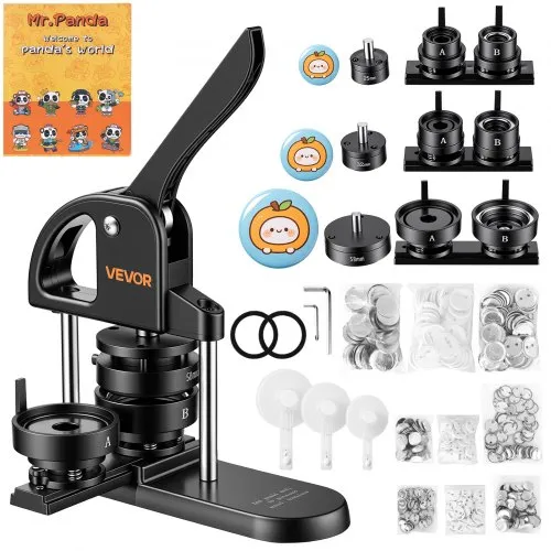 Μηχάνημα κουμπιών VEVOR 1"/1.25"/2.25" (25/32/58 χλστ.) Pin Maker Μαύρο, με 300 τμχ κουμπιά, κυκλικό κόφτη και μαγικό βιβλίο, εργονομική λαβή, για σήματα DIY, καρφίτσες, μαγνήτες ψυγείου και μπρελόκ