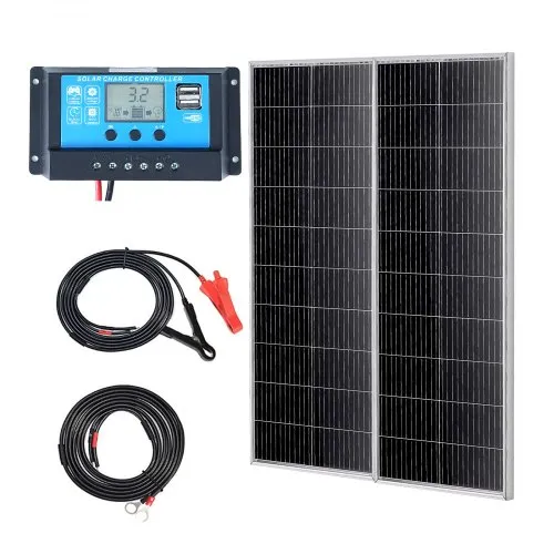 VEVOR Σετ Ηλιακού Πάνελ 200W Μονοκρυσταλλικού, 2PCS Μονοκρυσταλλικά Ηλιακά Πάνελ + Ρυθμιστής Φόρτισης, 23% Υψηλής Απόδοσης Μονοκρυσταλλικό PV Module, IP68 Αδιάβροχο για RV, Σκάφος, Κάμπινγκ, Σύστημα Off-Grid