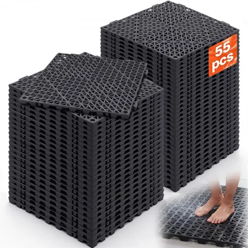 VEVOR Μονάδα Μαλακών Δαπέδων, 55 Πακέτο 30 x 30 cm Στρώματα Αποχέτευσης, Μαλακά Πλαστικά Δάπεδα Αποχέτευσης, Αντιολισθητικές Τρύπες Αποχέτευσης για Τουαλέτα, Μπάνιο, Κουζίνα, Πισίνα, Υγρό, Μαύρο