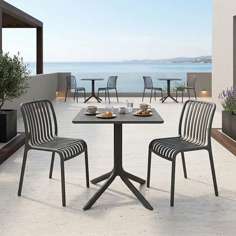 Τραπεζαρία Groovy Zoi pakoworld σετ 3τεμ ανθρακί PP 60x60x76εκ
