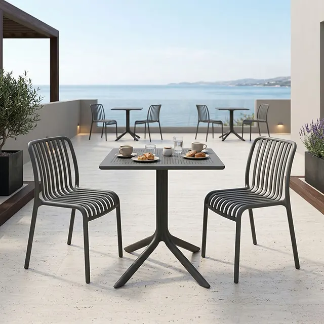 Τραπεζαρία Groovy Zoi pakoworld σετ 3τεμ ανθρακί PP 60x60x76εκ