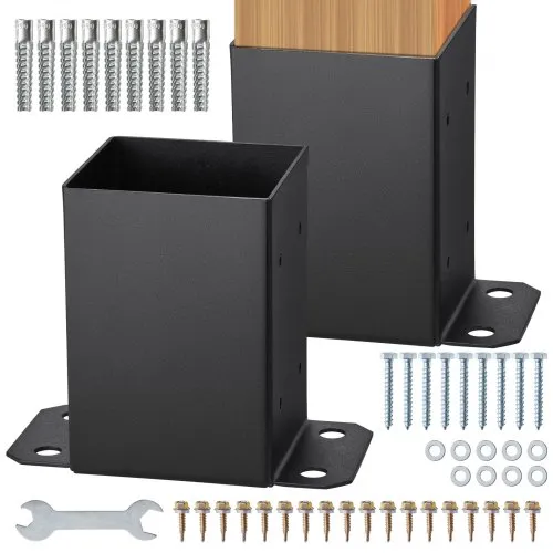 VEVOR 101,6x101,6mm Βάση στερέωσης 2 τεμ., Εσωτερικό μέγεθος 91x91 στηρίγματα βάσης θέσης, βαρέως τύπου με επίστρωση πούδρας άγκυρας ματ μαύρα ξύλινα στηρίγματα στερέωσης για πλάκα βάσης στήριξης κιγκλιδώματος καταστρώματος Pavilion