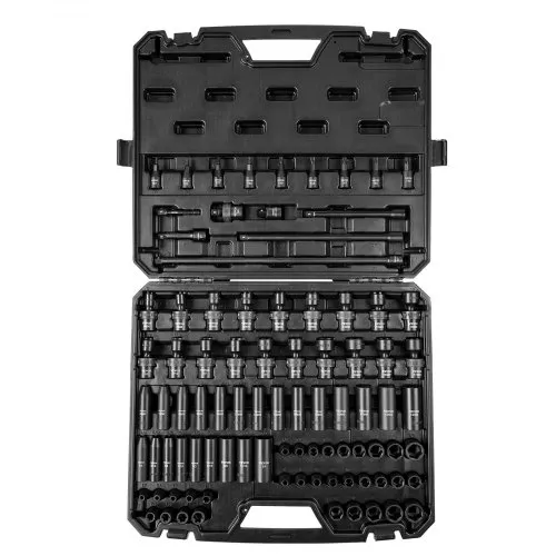 VEVOR Σετ Κλειδιών Επίδρασης 3/8" Drive, 90 Τεμαχίων Σετ Κλειδιών SAE 1/4"-3/4" και Μετρικό 6-19mm, 6 Σημείων Cr-Mo Στερεά Χάλυβα για Επισκευή Αυτοκινήτων, Περιλαμβάνει Ράβδους Επέκτασης, Προσαρμογέα Καθολικής Κλειδώματος, Θήκη Αποθήκευσης