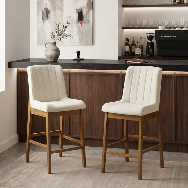 Σκαμπό μπαρ Dalby pakoworld καρυδί rubberwood και εκρού ύφασμα 50x45x102,5εκ