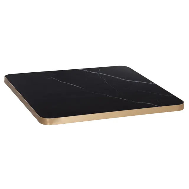 ΕΠΙΦΑΝΕΙΑ ΤΡΑΠΕΖΙΟΥ SINTERED STONE HM6655.13 BLACK MARBLE--ΠΛΑΙΣΙΟ ALU ΧΡΥΣΟ 80x80εκ.