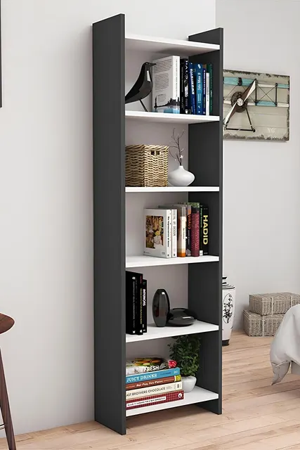 Βιβλιοθήκη με 5 ράφια από ανθεκτικό υλικό για πολλαπλές χρήσεις Γκρι 49x22x160 cm