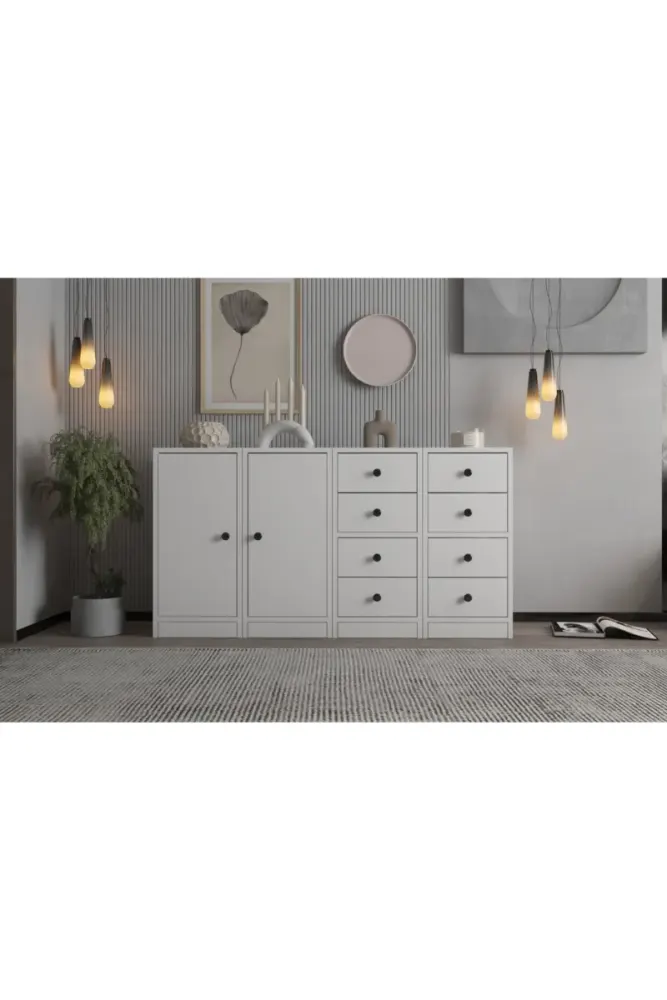 Κονσόλα με ντουλάπι και συρτάρια Λευκό 40x130x40 cm