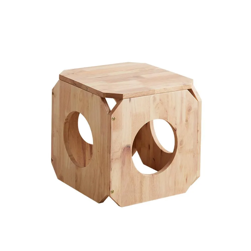 Σπιτάκι γάτας- σκαμπό Nextdeco Natural μασίφ ξύλο 40x40x40εκ.